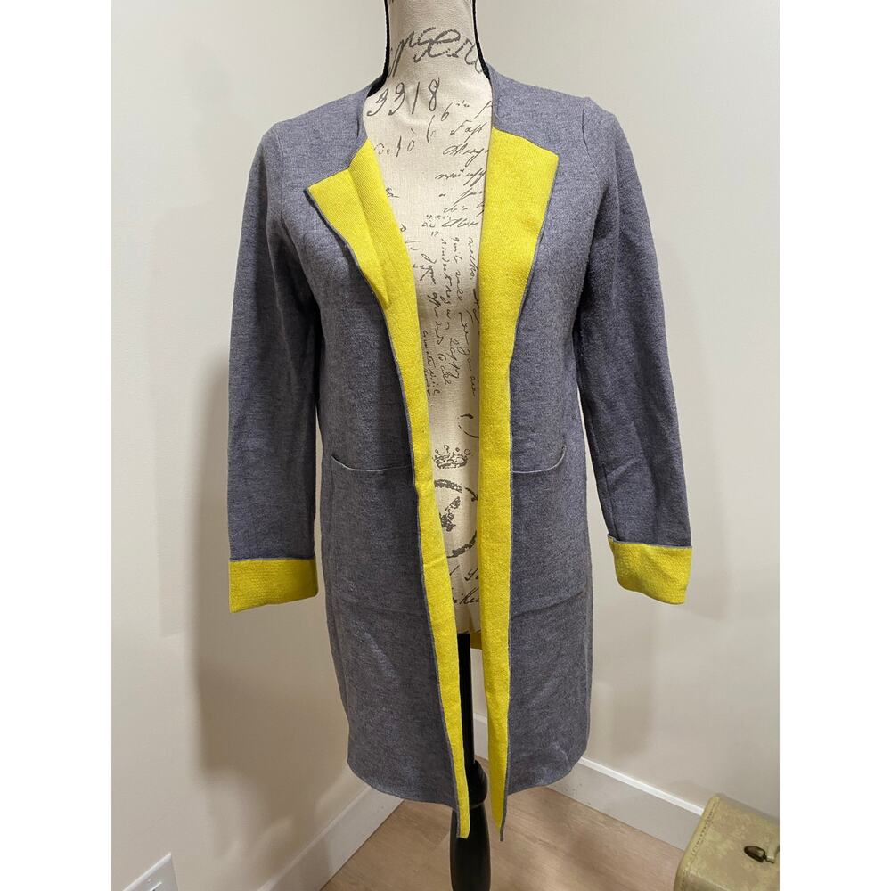 Oliver Wool Angora Blend Gray Yellow Duster Sweater Size Small
